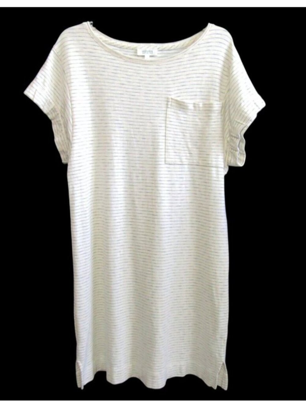 Haven Well Within Shift Dress Size M Ivory Blue Stripe Short Sleeve Cotton Women